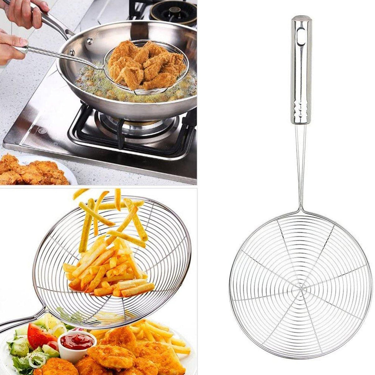 Medium-sized oil strainer for frying with fine mesh