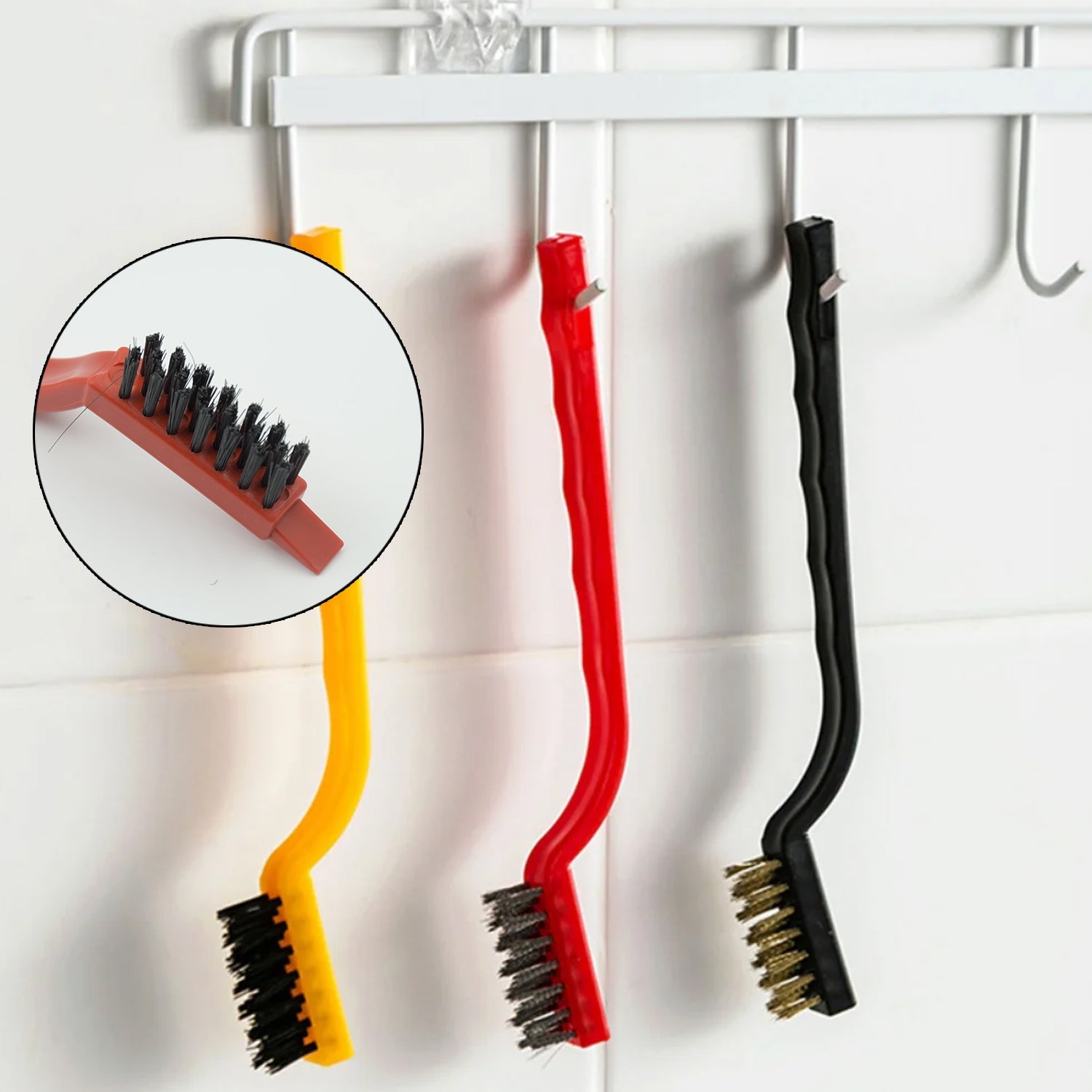 3pc Mini Wire Brush Set Brass Nylon Stainless Steel Bristles Household Cleaning  - 6110_3pc_mini_wire_brush