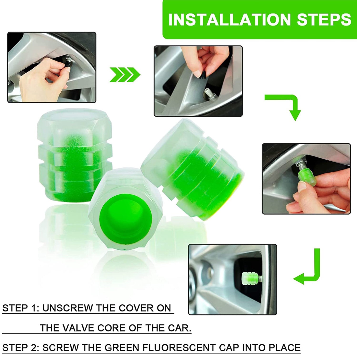 Tyre Valve Caps Luminous Glow Car Tire Air Stem Valve Cap Covers vaal cap ( 4 Pc - 0547_tyre_valve_cap_4pc