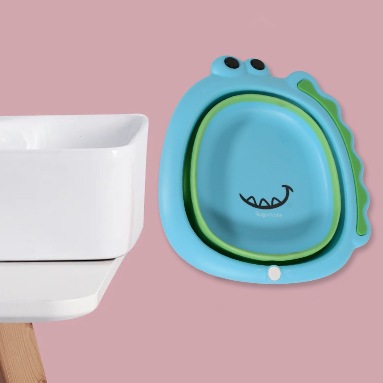 Frog Shape Wash Basin, Space Saving Multi Function Foldable Baby Wash basin Easy - 17513_frog_shape_baby_wash_basin