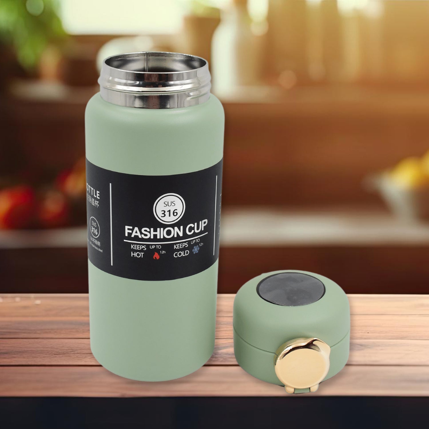 Thermos steel Bottle, 450 ML, Push Button | Fashion cup Temperature Display Bott - 13292_ss_temperature_bottle_450ml