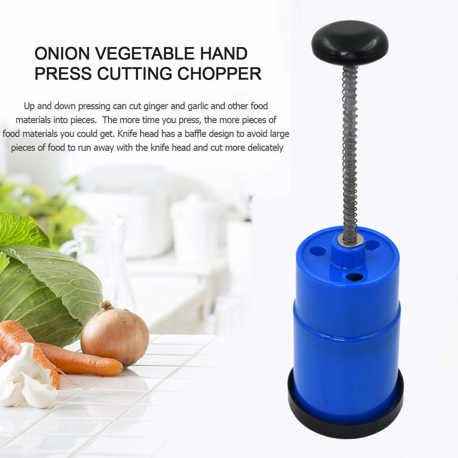 Vegetable hand press chopper, perfect for chopping onions.