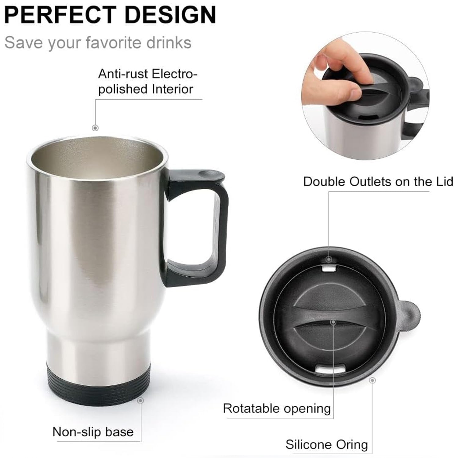 Stainless Steel Vacuum Glass Insulated Glass Coffee Cups Double Walled Travel Mu - 13155_ss_coffee_mug_n_handle_no4