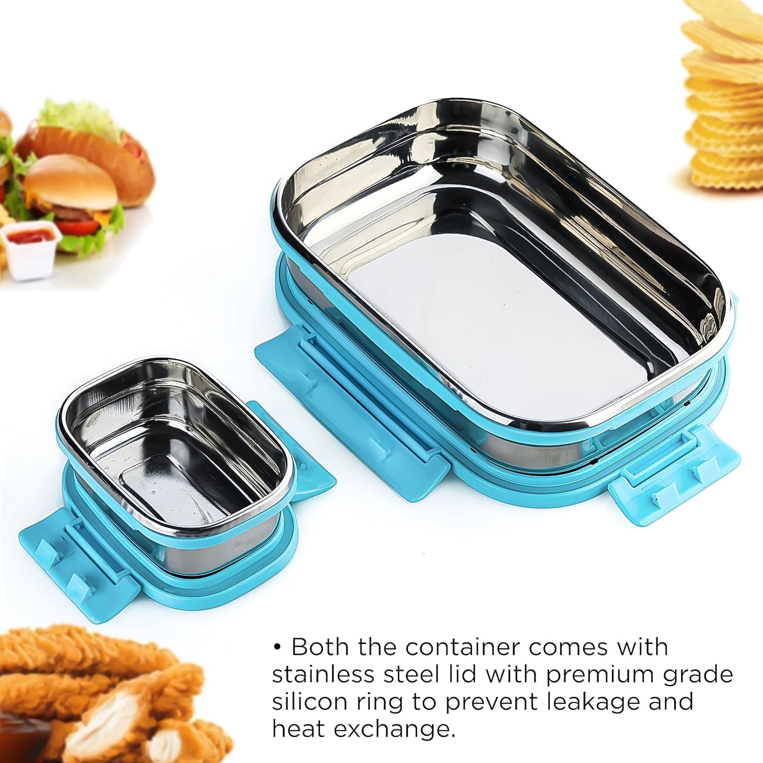 Premium Stainless Steel Lunch Box for Kid, 2 Containers Lunch Box, Perfect Size  - 10082_ss_2_containers_lunch_box