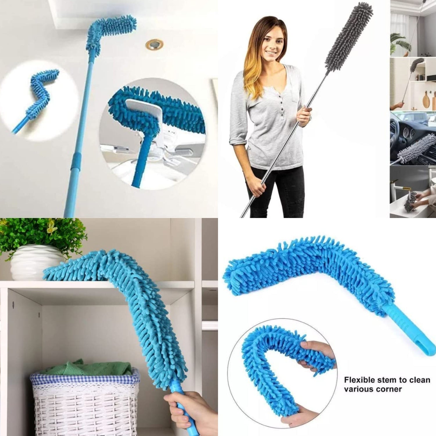 Long Handle Dust Cleaning Brush, Adjustable Microfiber dust Brush, Foldable Home - 12728_long_handle_dust_cleaner