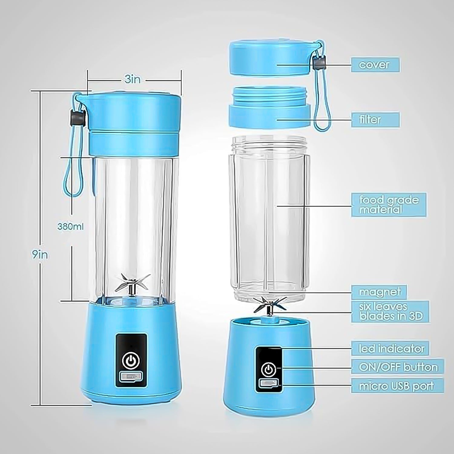 Portable Electric USB Juice Maker Juicer Bottle Blender, Grinder Mixer, 4 Blades - 10024_ele_juicer_bottle_blender_380ml