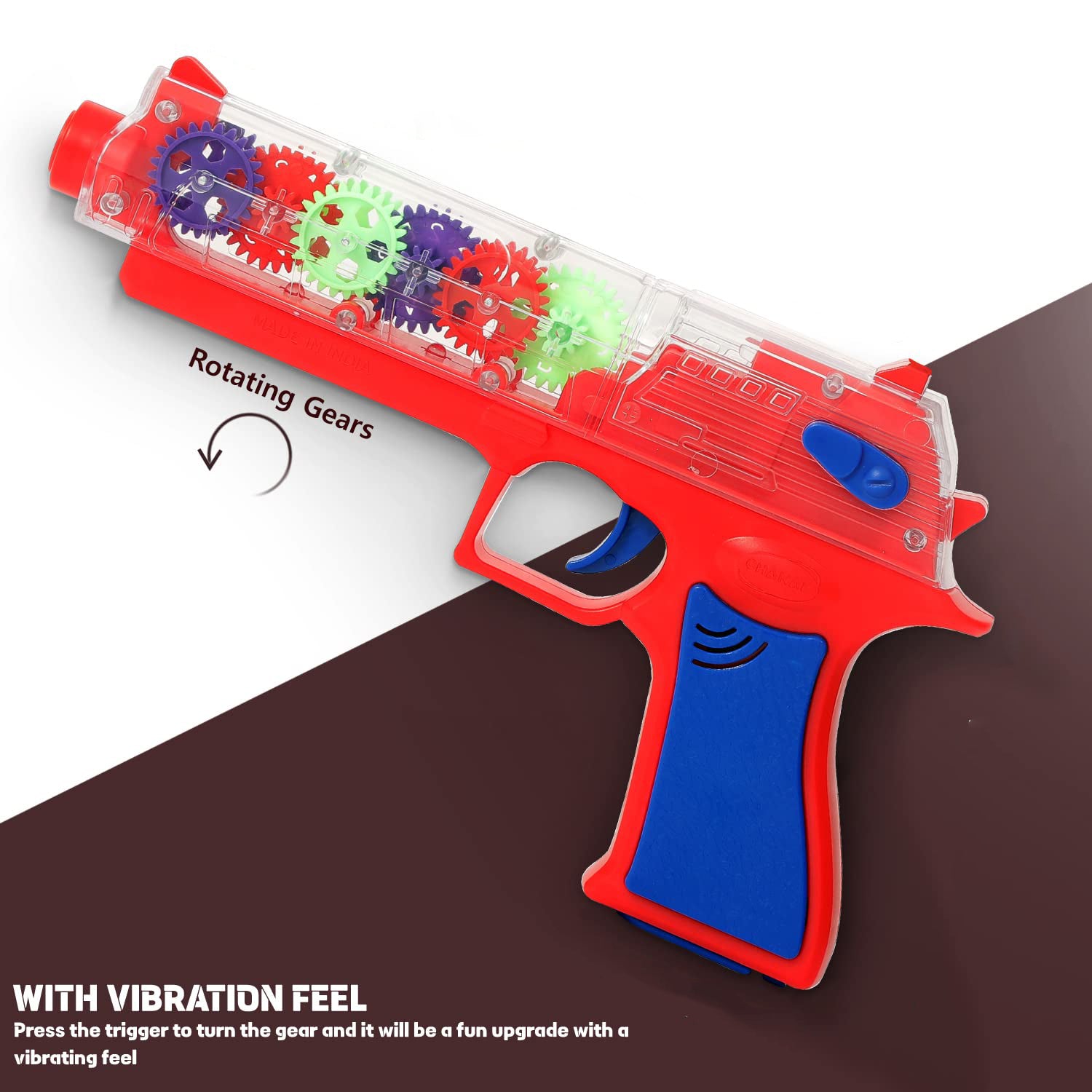 Plastic Gear Simulation Toy Gun for Kids, Pretend Play Gun Toys with 3D Flashing - 1941_colorful_gear_vibration_gun_at104