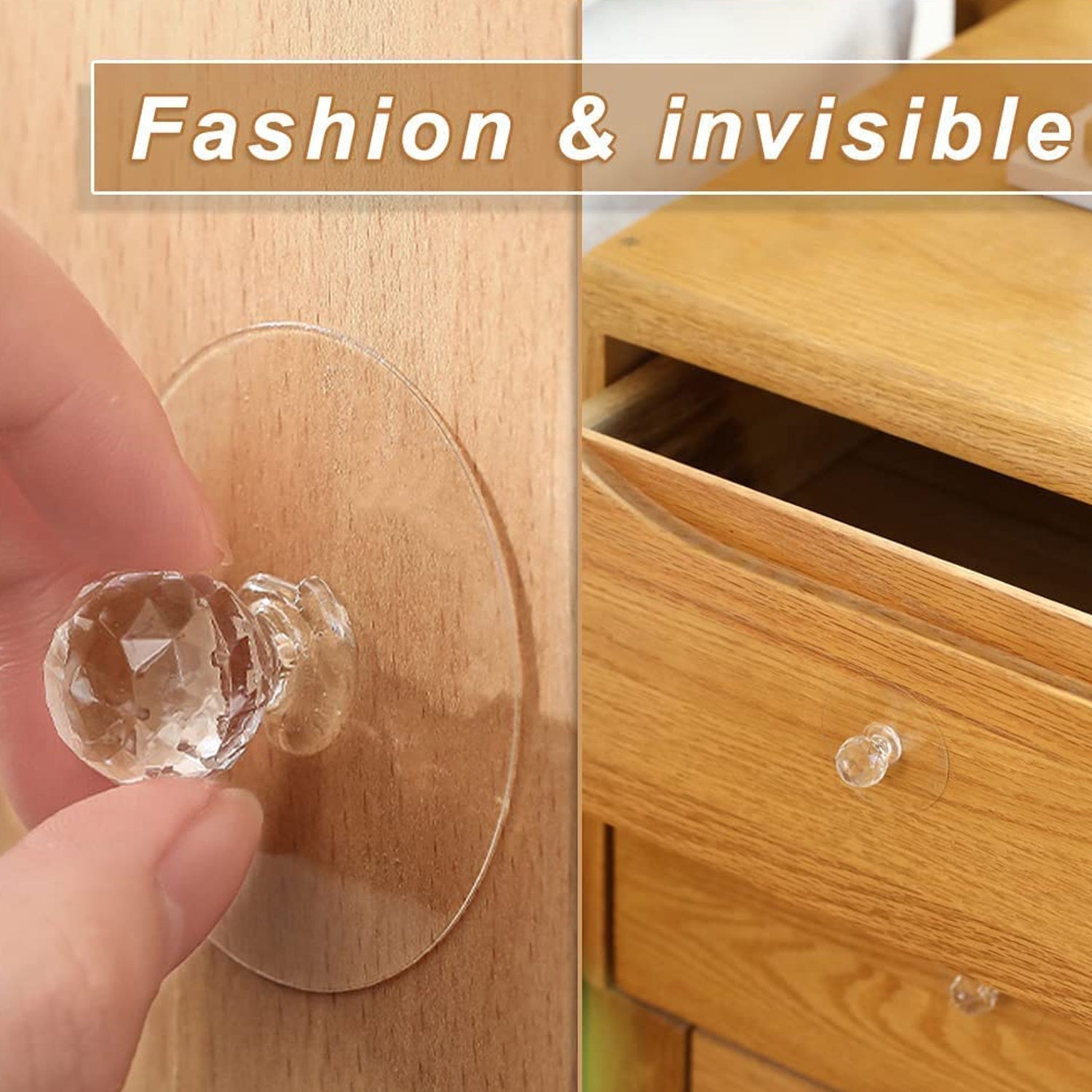 Clear Cabinet Drawer Knobs / Hook, Diamond Crystal Shaped Pulls Handles for Ward - 17798_diamond_adhesive_knobs_1pc