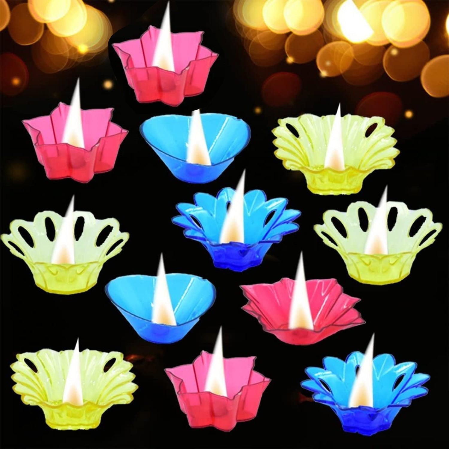 Magical Reflection Diya Set with 6 Attractive Design Cup Set Of 12 Pieces - 6320_12pc_pla_reflection_diya