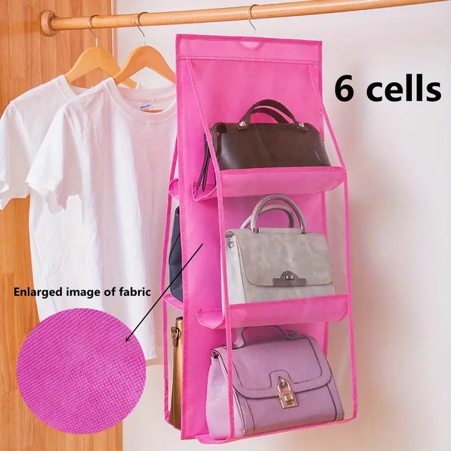 6 Pockets Hanging Purse Handbag Organizer Clear Hanging Shelf Bag (1 Pc) - 13263_hanging_bag_organizer