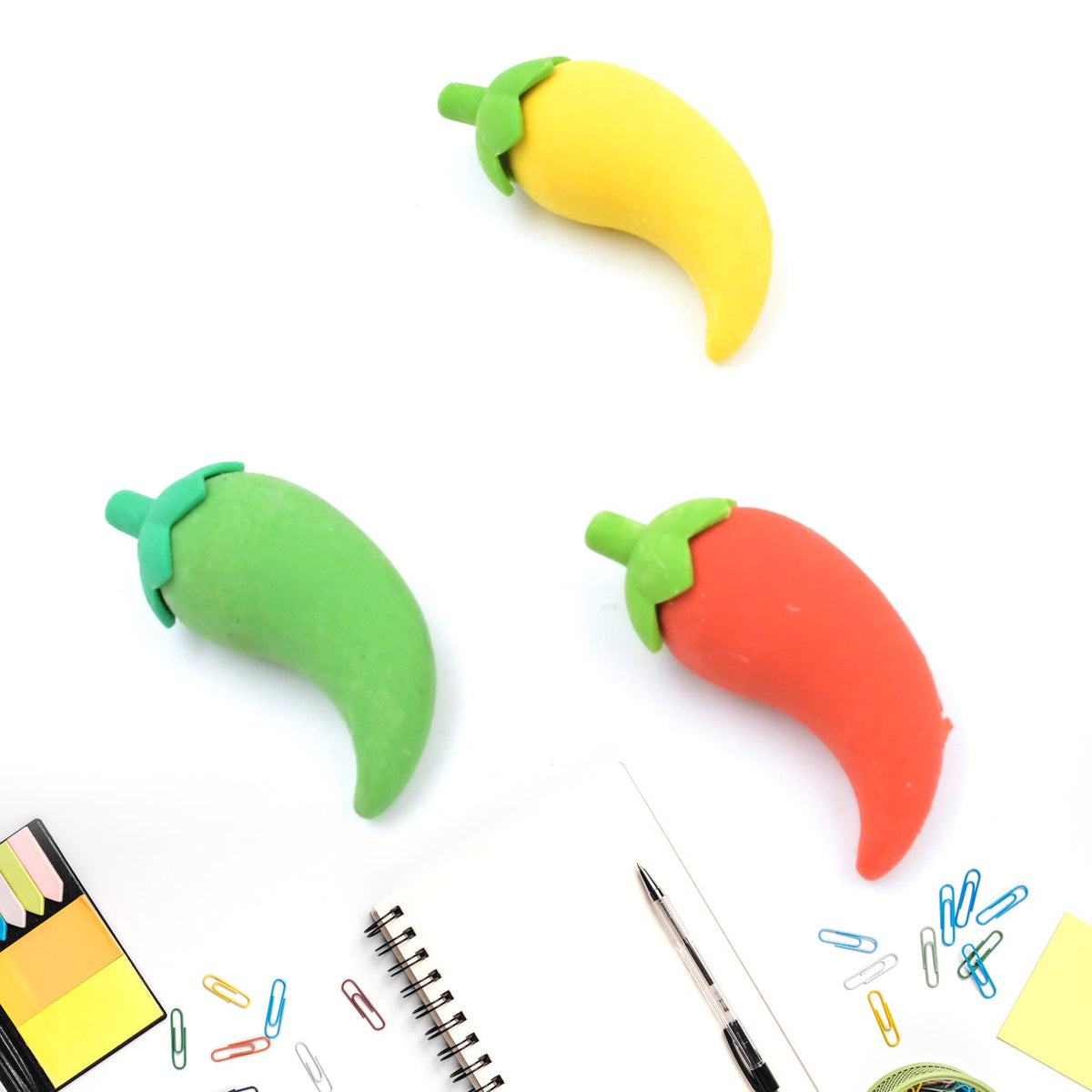 3D Fancy & Stylish Colorful Chili Shape Erasers, Mini Eraser Creative Cute Novel - 4626_chili_erasers_3pc_set