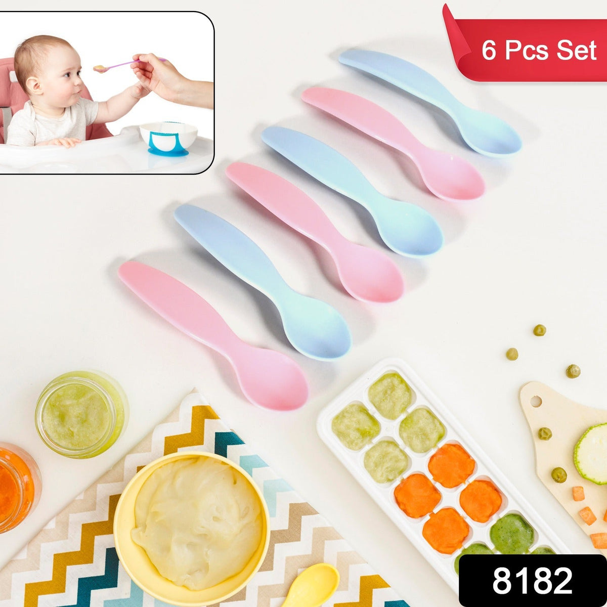 Kids Cute Food Grade Foods Feeding Training Baby Spoon (Set of 6 pcs) - 8182_baby_training_spoons_6pcs