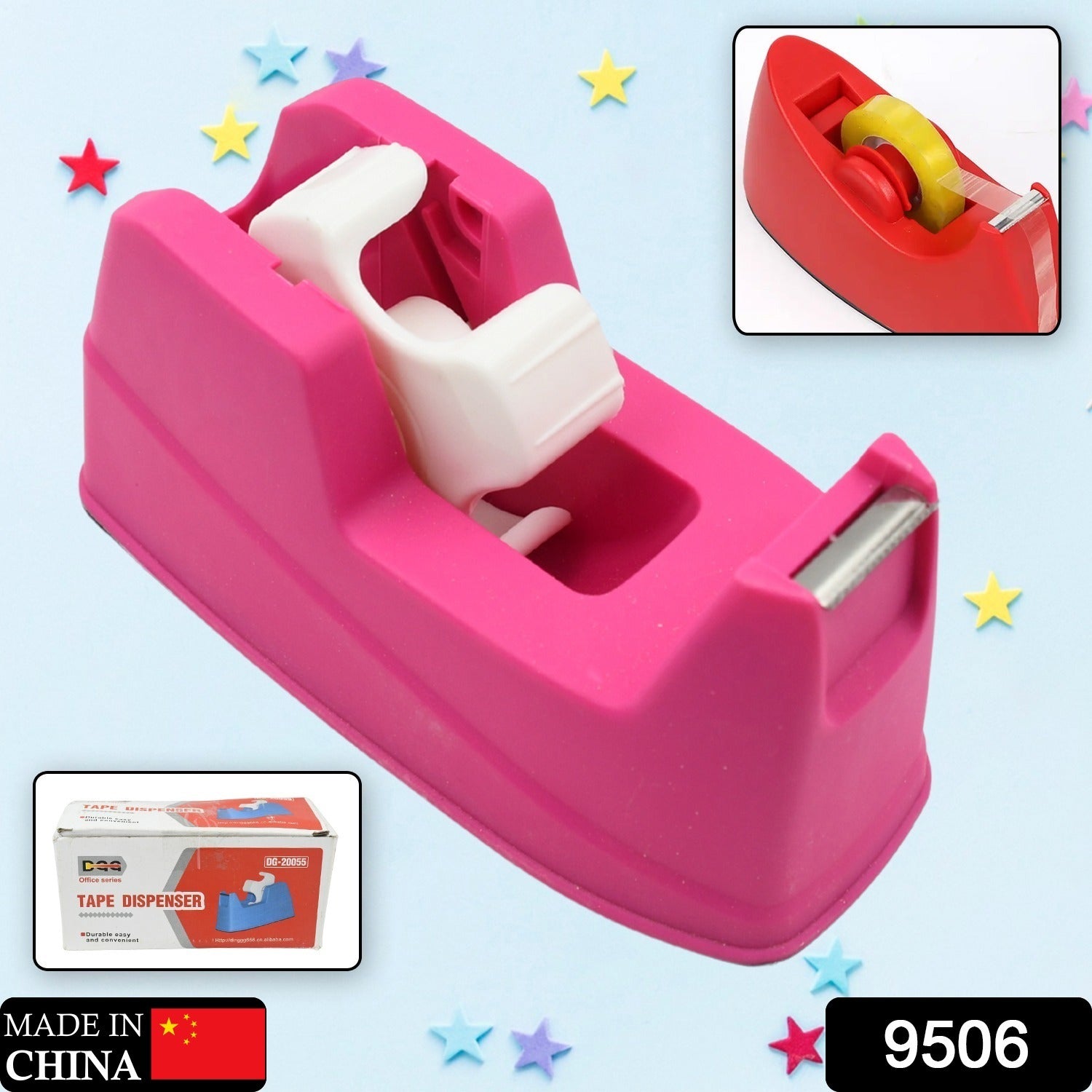 Plastic Tape Dispenser Cutter for Home Office use, Tape Dispenser for Stationary - 9506_plastic_tape_dispenser_no1