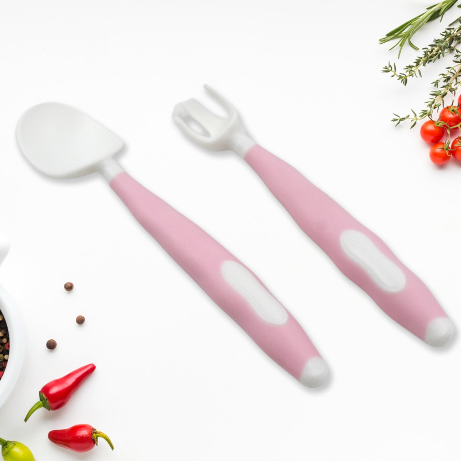 Silicone Bendable Kids Feeding Spoons And Forks, Toddler Utensils with Travel ca - 10039_bendable_spoon_n_fork_2pc