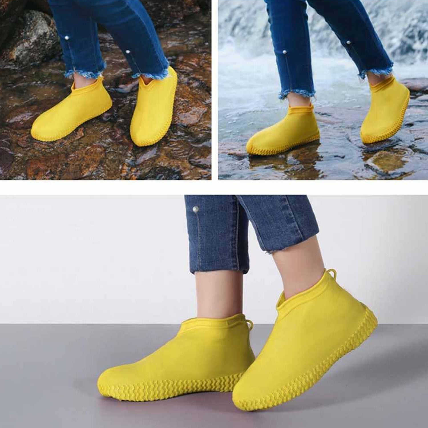 Non-Slip Silicone Rain Reusable Anti skid Waterproof Fordable Boot Shoe Cover (E - 17983_xl_yellow_sili_shoe_cover