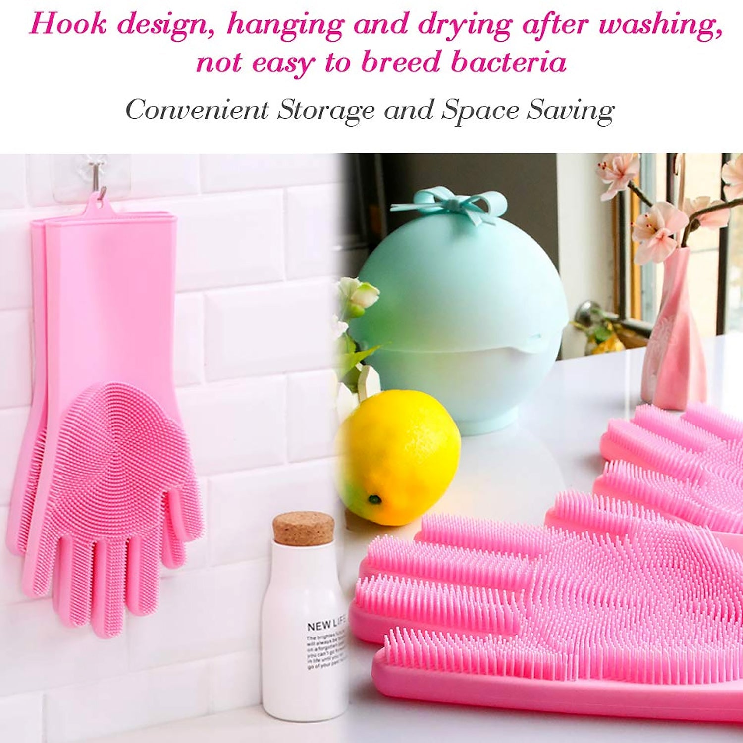 Dishwashing Gloves with Scrubber| Silicone Cleaning Reusable Scrub Gloves for Wa - 17723_scrubber_gloves_250gm