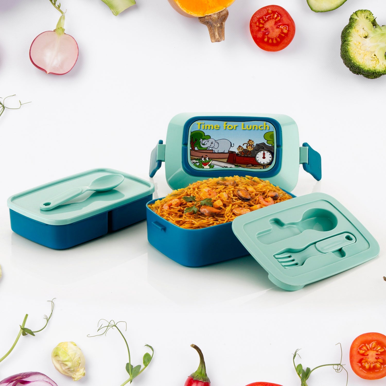 5621 Double Layer Lunch Box Stylish Lid Lunch Box With Fork & Spoon Lunch Box F - 5621_double_layer_lunch_box_1pc