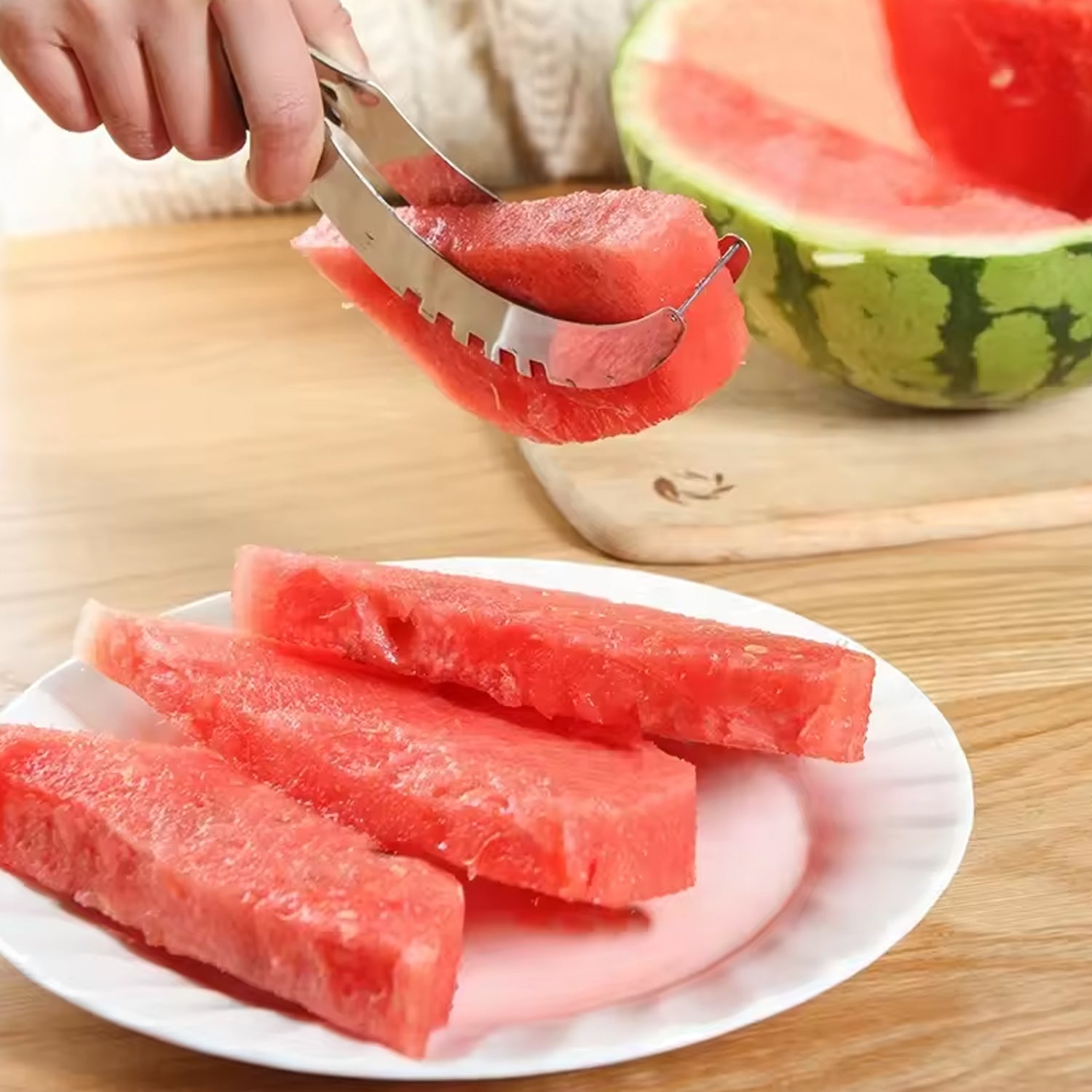 3in1 Stainless Steel Watermelon Cantaloupe Slicer Knife, Corer Fruit, Vegetable  - 10053_ss_watermelon_cutter_slicer