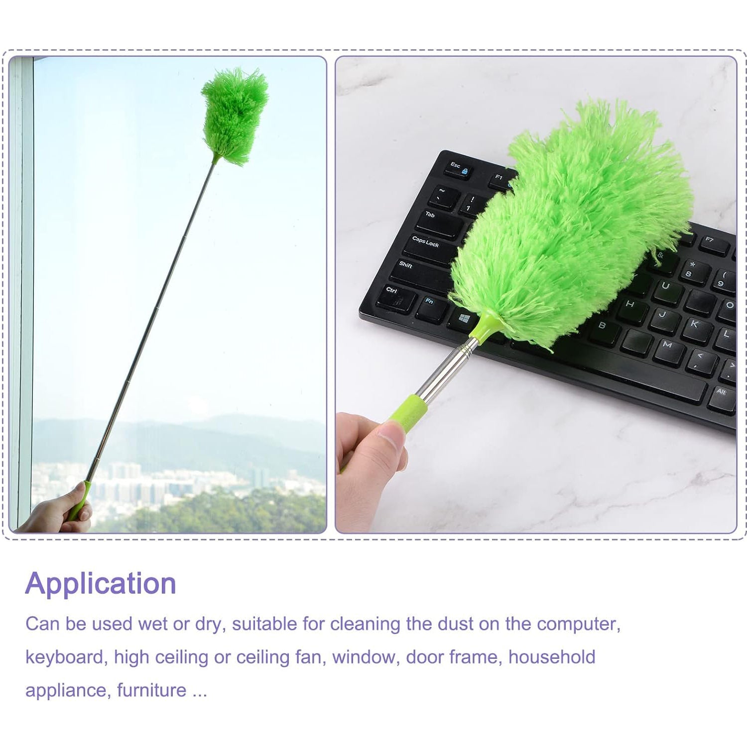 Adjustable Long Handle, Microfiber Duster for Cleaning, Microfiber Hand Duster W - 4333_adjustable_microfiber_duster_green