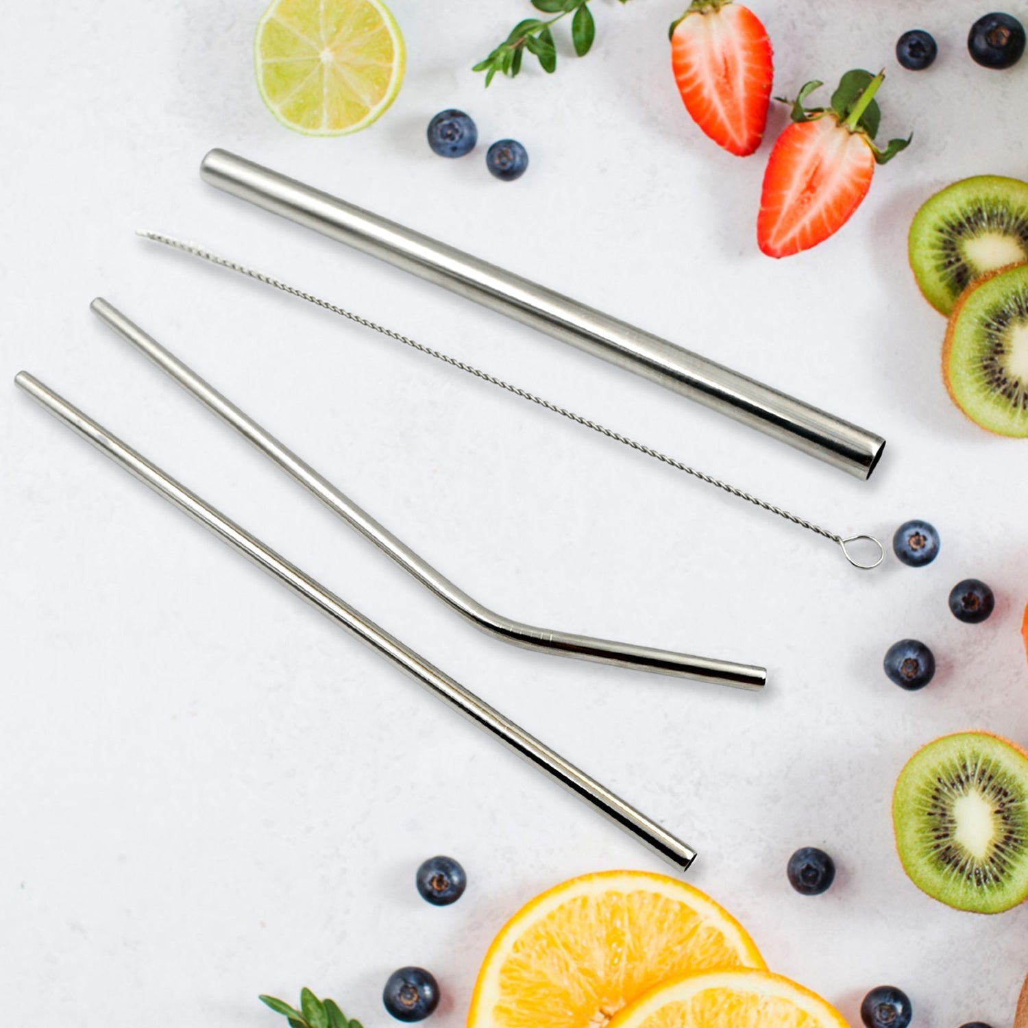 Reusable Stainless Steel Straws with Travel Case Cleaning Brush Eco Friendly Ext - 0600_steel_drinking_straws_4pc