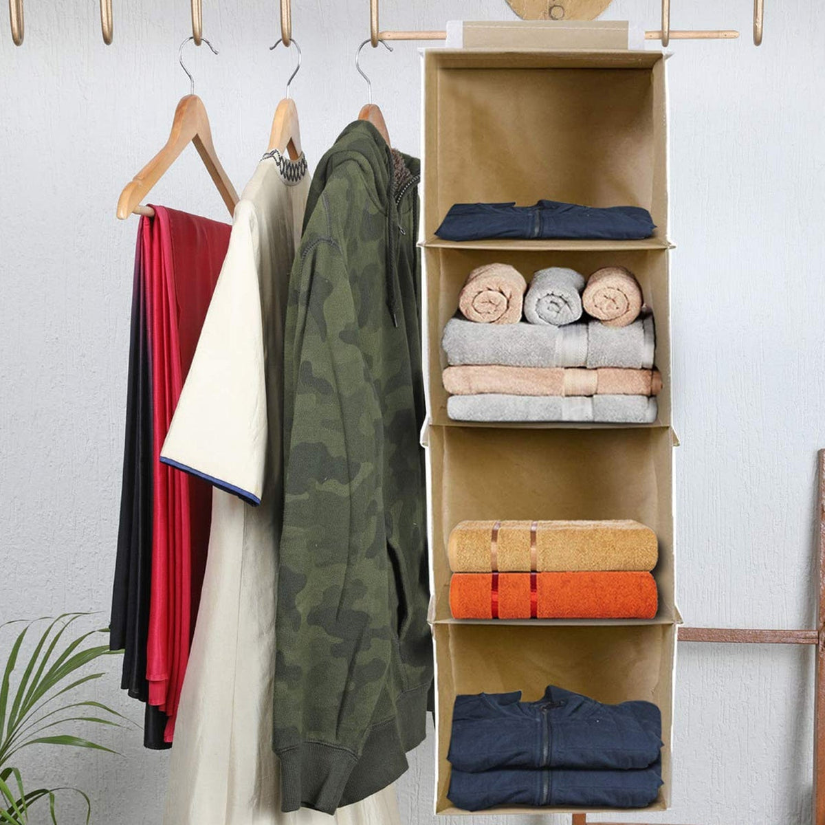 4-shelf hanging closet organizer for clothes