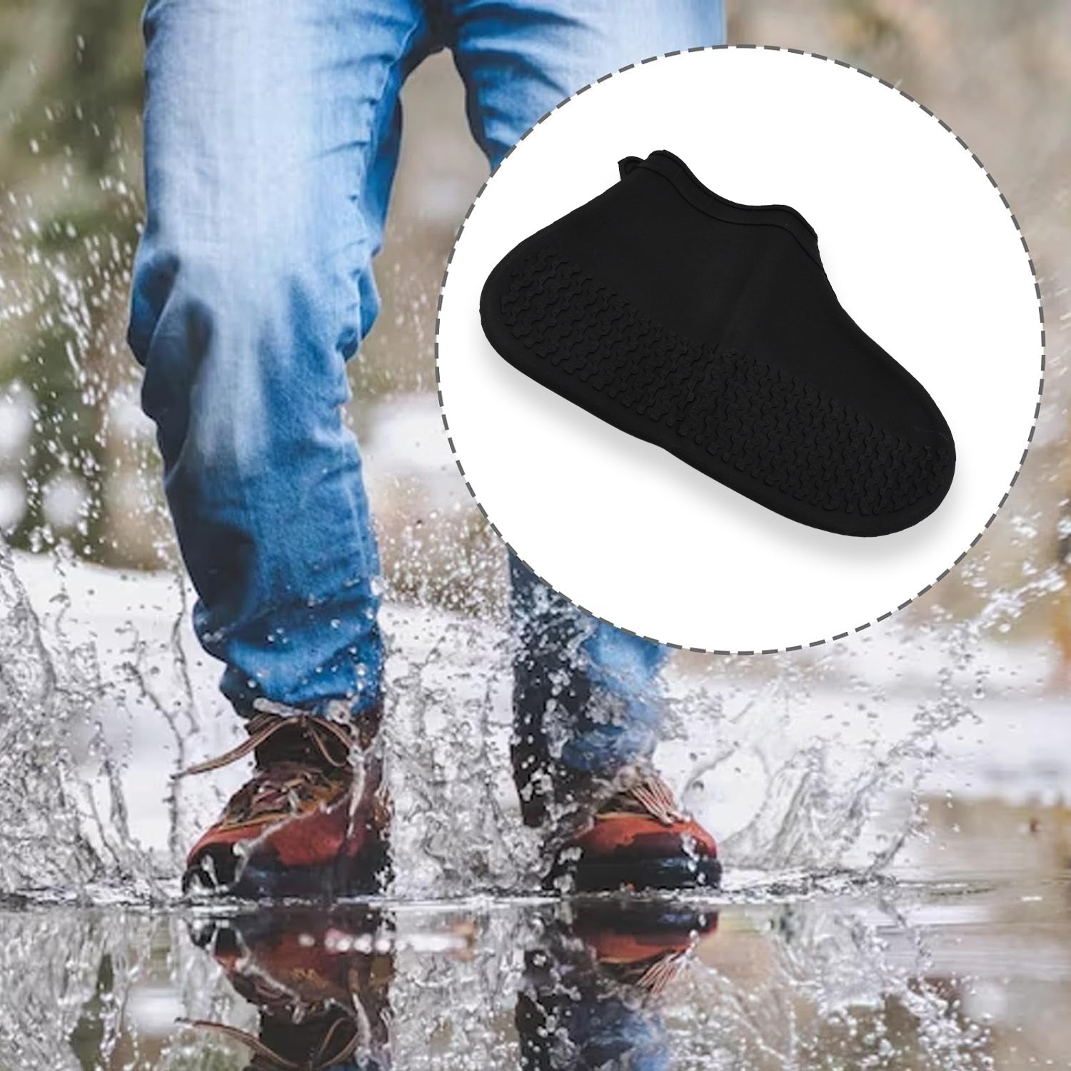 Non-Slip Silicone Rain Reusable Anti skid Waterproof Fordable Boot Shoe Cover (S - 17981_black_sili_shoe_cover_small