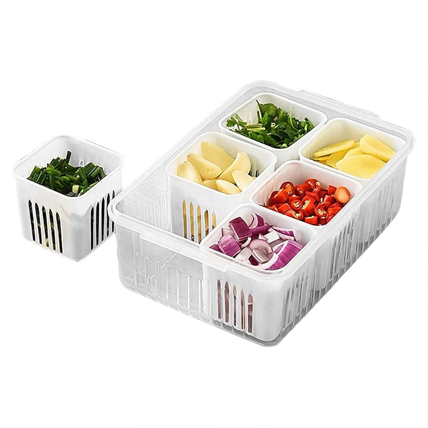 Fridge Storage Boxes Freezer Storage Containers, Container for Kitchen Storage S - 5598_6grid_storage_container_color_box