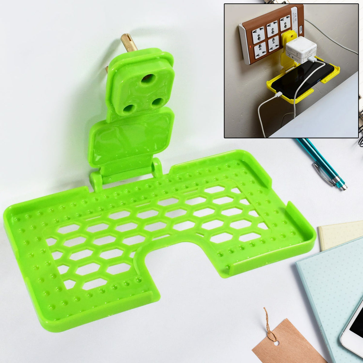 Multi-Purpose Wall Holder Stand for Charging Mobile, Just Fit in Socket and Hang - 12872_mob_charging_stand_mix_color