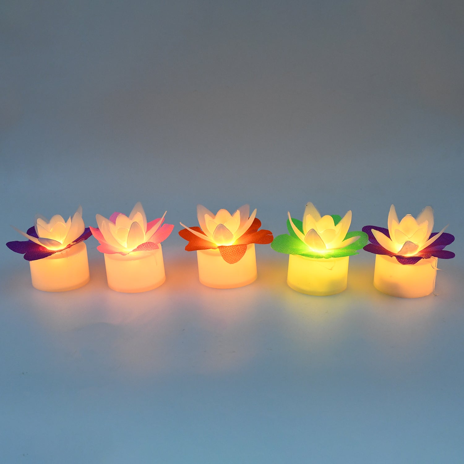 Decoration Candles/Led Diwali Decor Lotus Flower Candle (5 Pc) - 13465_5pc_flower_candle_n_box_ktc52