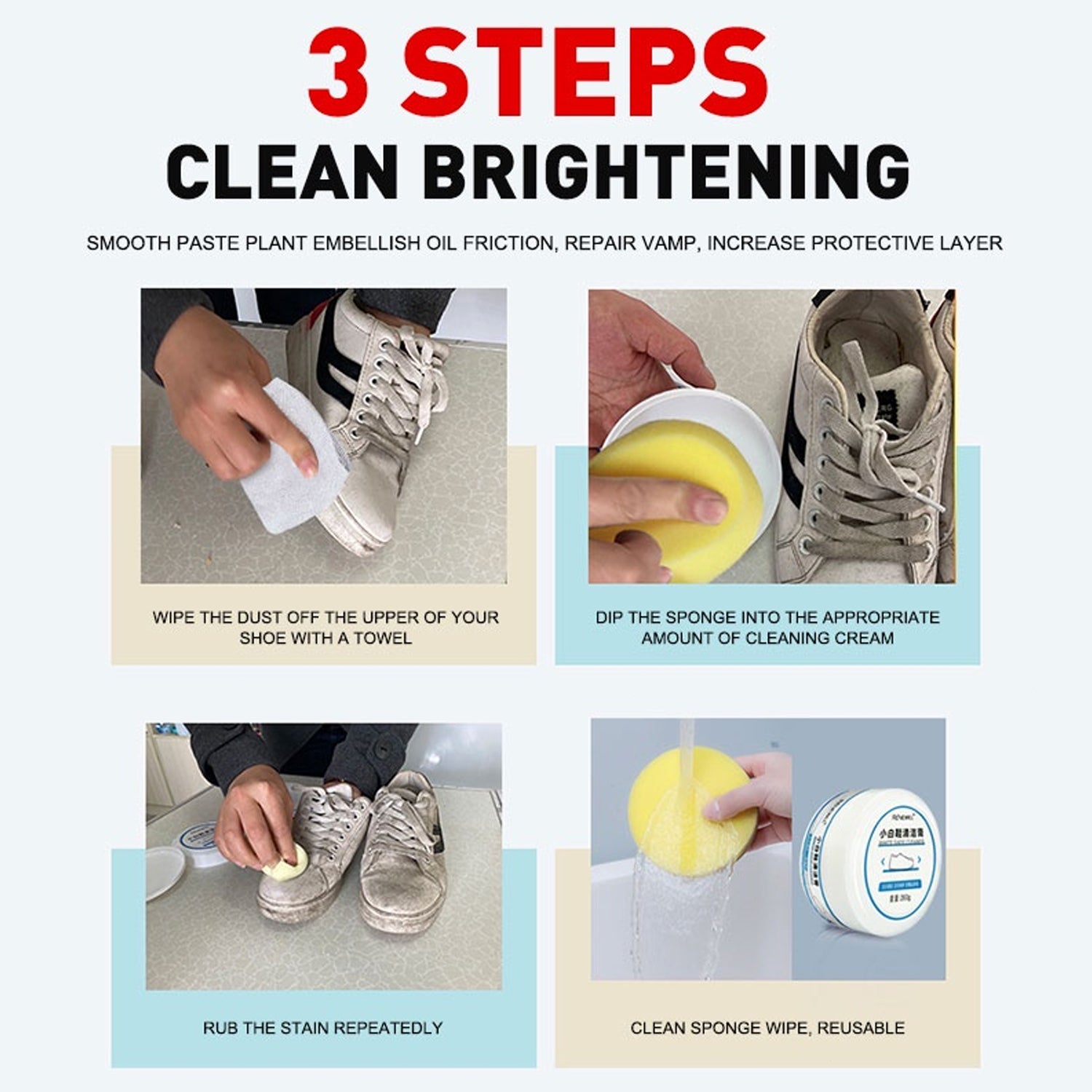 Stain Remover Cleansing Cream for Shoe Polish Sneaker Cleaning Kit Shoe Eraser S - 17733_white_shoe_cleaner_260gm