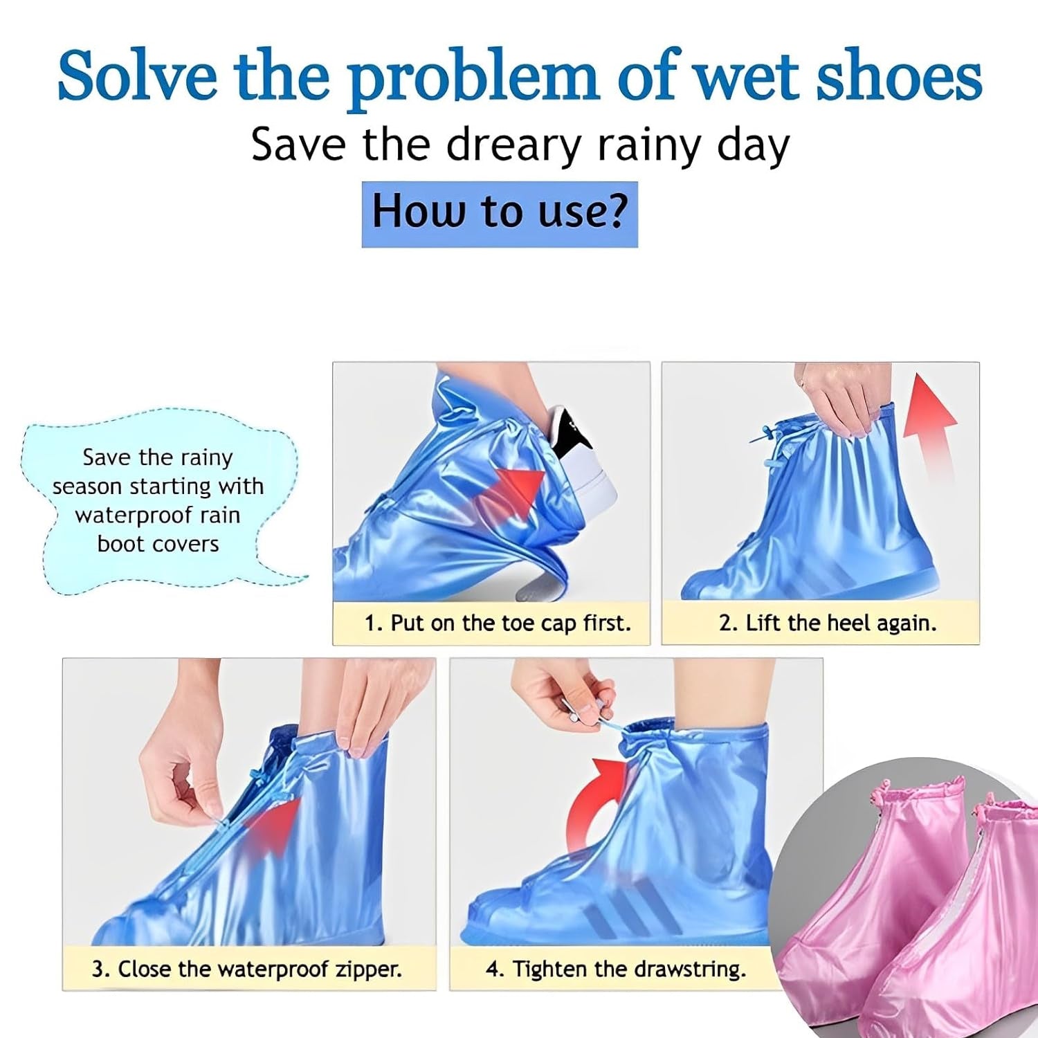 Plastic Shoes Cover Reusable Anti-Slip Boots Zippered Overshoes Covers Transpare - 17976_medium_rain_shoe_cover_1_pair