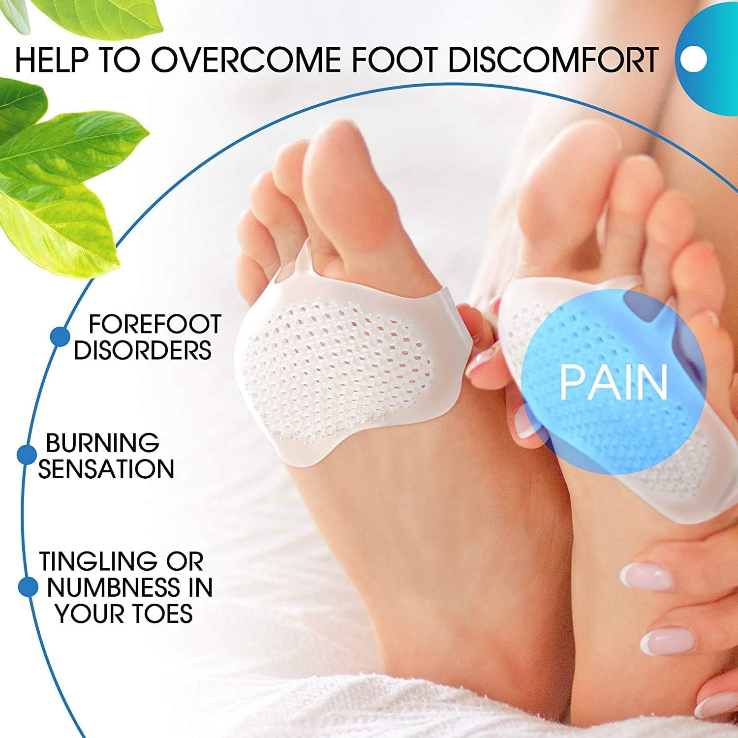 Silicone Front Foot Pad Anti-Slip Insole for Pain Relief, for Forefoot Pain, Cal - 6862_silicone_foot_pads_1pair