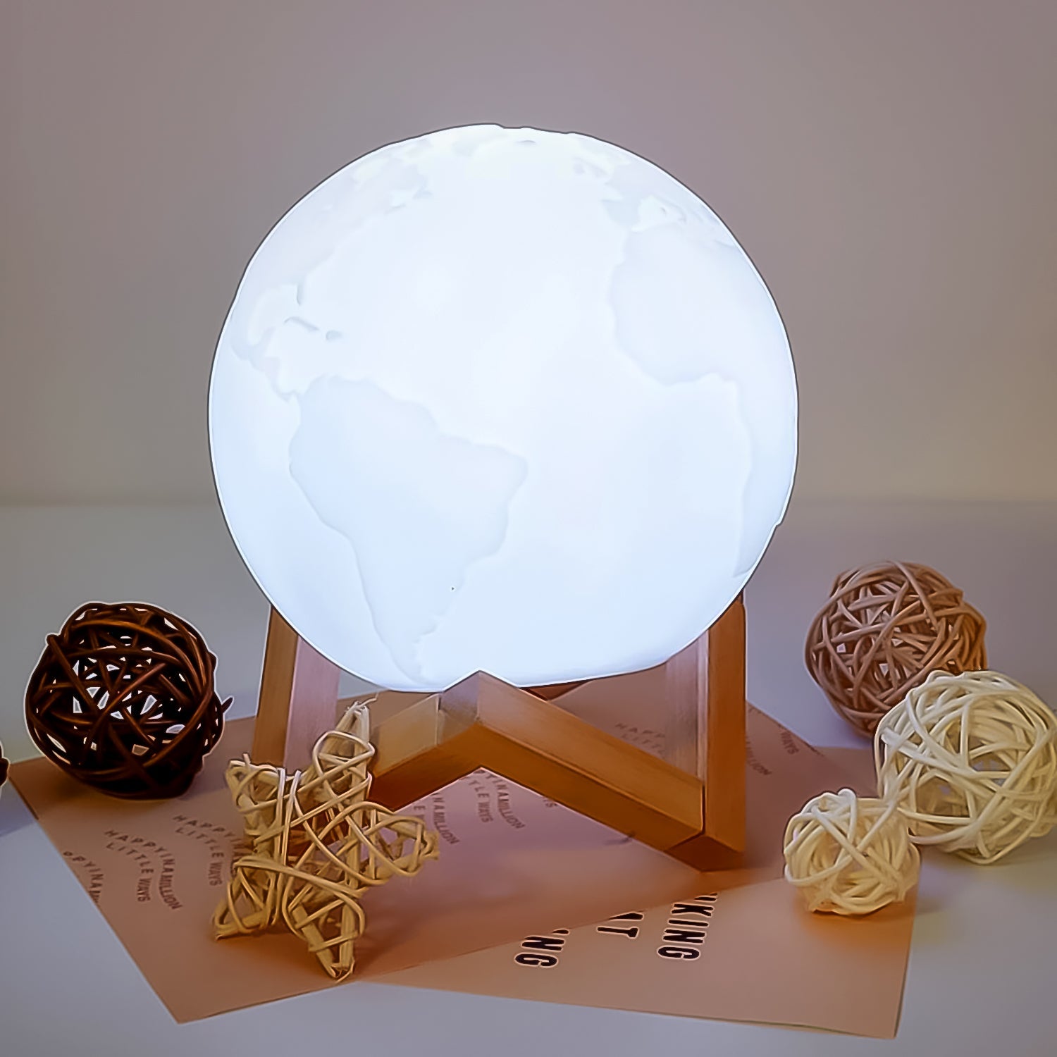 3D Moon Night Lamp with Stand (Color Box /  White & Yellow Light / 1 Pc) - 12905_3d_moon_lamp_n_color_box