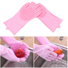 Dishwashing Gloves with Scrubber| Silicone Cleaning Reusable Scrub Gloves for Wa - 8740_scrubber_gloves_155gm