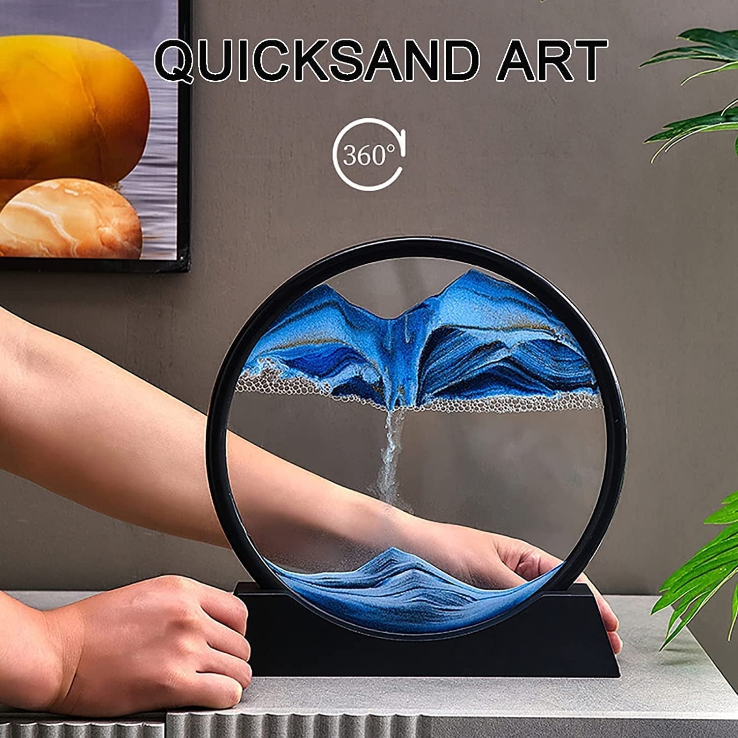 Moving Sand Art Picture Decor, 3D Deep Sea Sandscape Liquid Motion, Round Glass  - 8781_3d_moving_sandscape_1pc