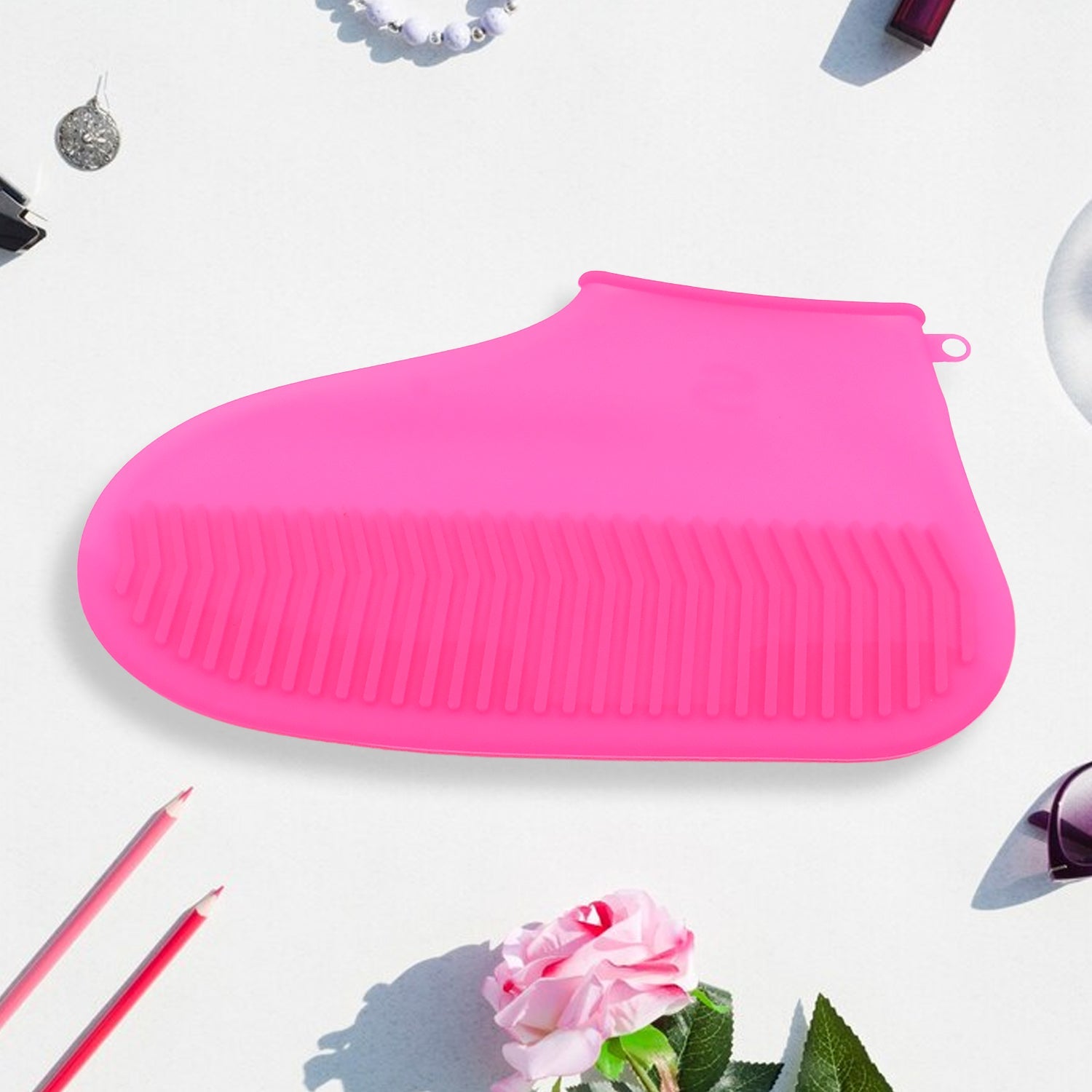 Non-Slip Silicone Rain Reusable Anti skid Waterproof Fordable Boot Shoe Cover (S - 17982_pink_sili_shoe_cover_small