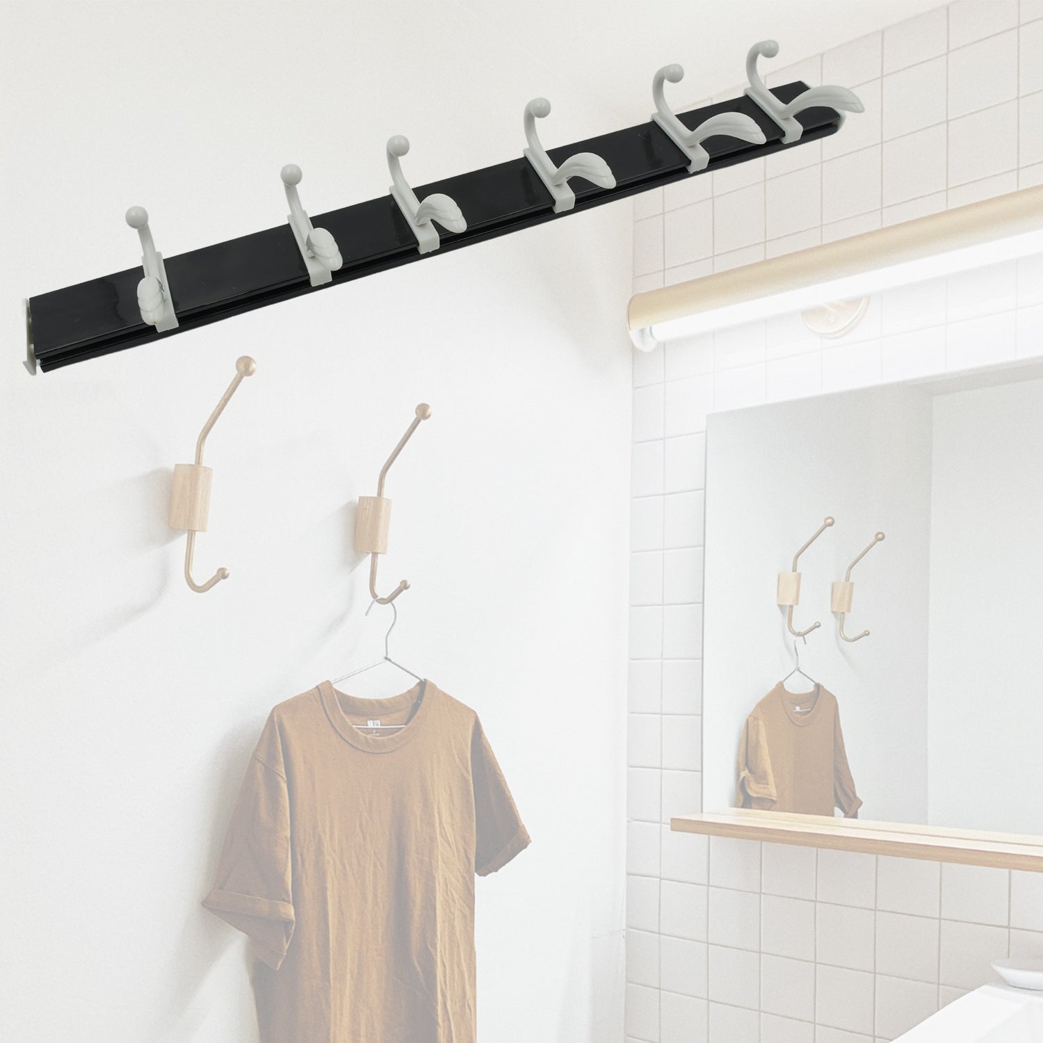 Cloth hanger, Wall Door Hooks Rail for Hanging Clothes for Hanging Hook Rack Rai - 7572_wal_mounted_6hook_hanger