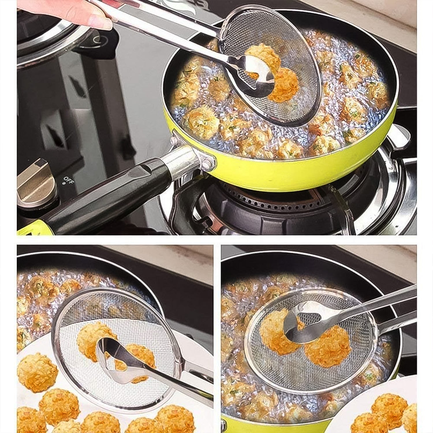 2In1 Stainless Steel Filter Spoon with Clip Food Kitchen Oil-Frying Multi-Functi - 2412_2in1_fry_tool