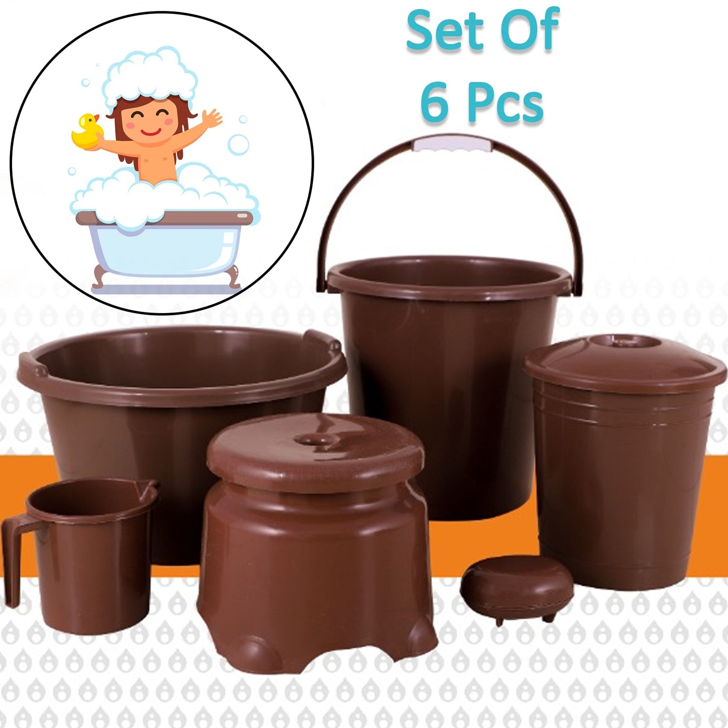 Plastic Bathroom Accessories Set 6 pcs Bath Set Bathroom Bucket with Dustbin Mug - 8728_plastic_6pc_bathroom_set