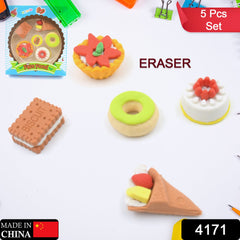 3D Fast Food Fancy & Stylish Colorful Erasers, Mini Eraser Creative Cute Novelty - 4171_fast_food_eraser_5pc