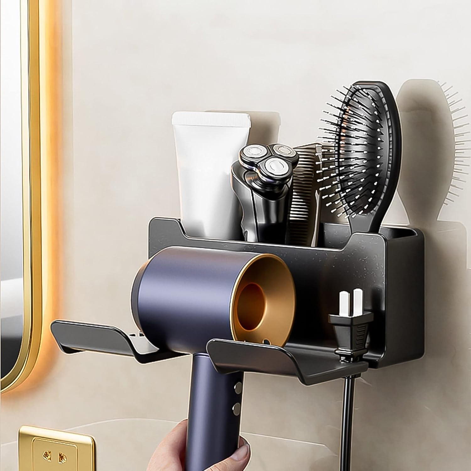 3 Compartment Wall Mount Hair Blower, Hair Dryers Holder (1 Pc) - 13136_3com_wall_hair_dryer_holder