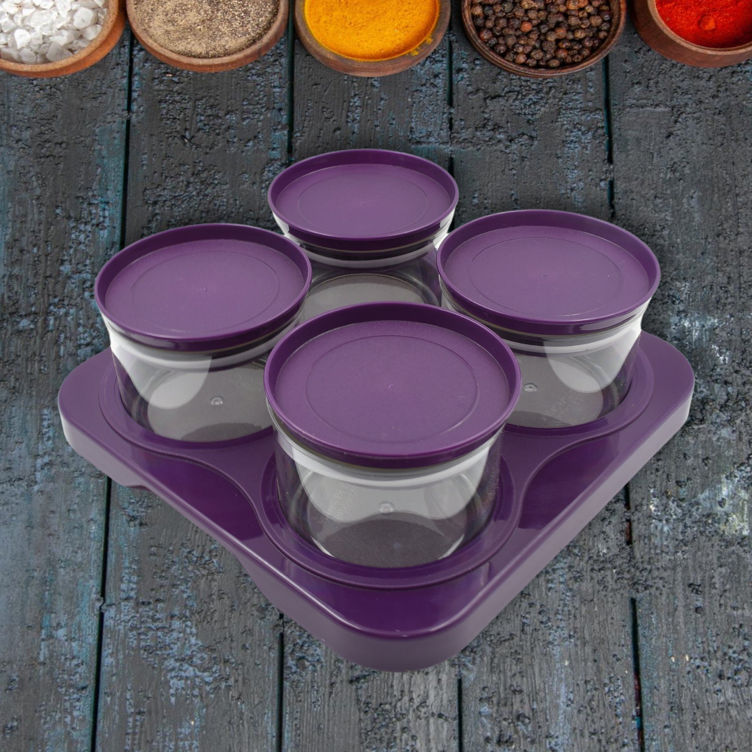 Airtight Plastic 4 Pc Storage Container Set, With Tray Dry Fruit Plastic Storage - 5550_4pc_storage_container_n_tray