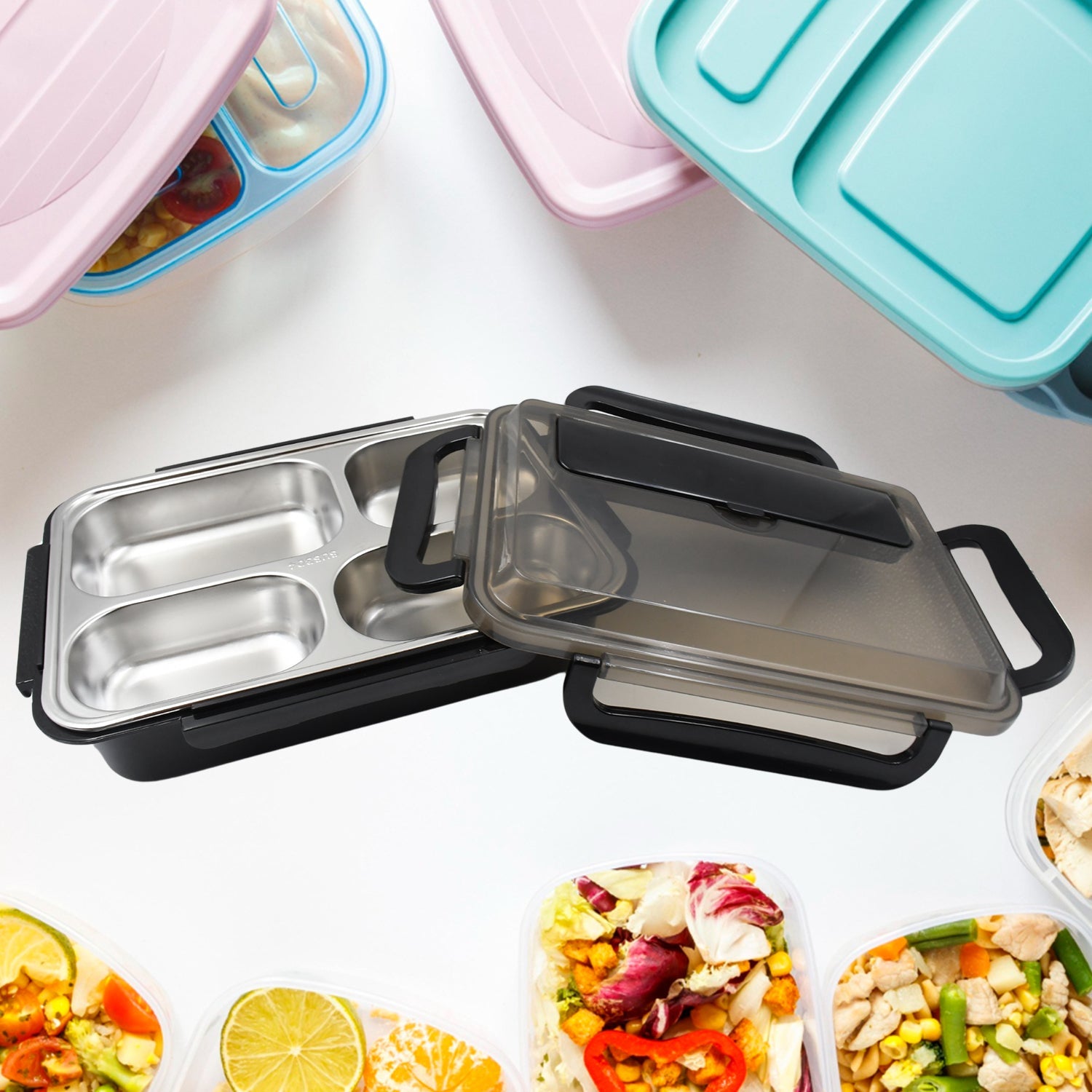 4 Compartment Insulated Lunch Box Stainless Steel |Tiffin Box for Boys, Girls, S - 10034_ss_4com_insulated_lunch_box