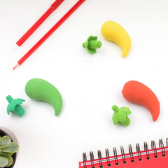 3D Fancy & Stylish Colorful Chili Shape Erasers, Mini Eraser Creative Cute Novel - 4626_chili_erasers_3pc_set