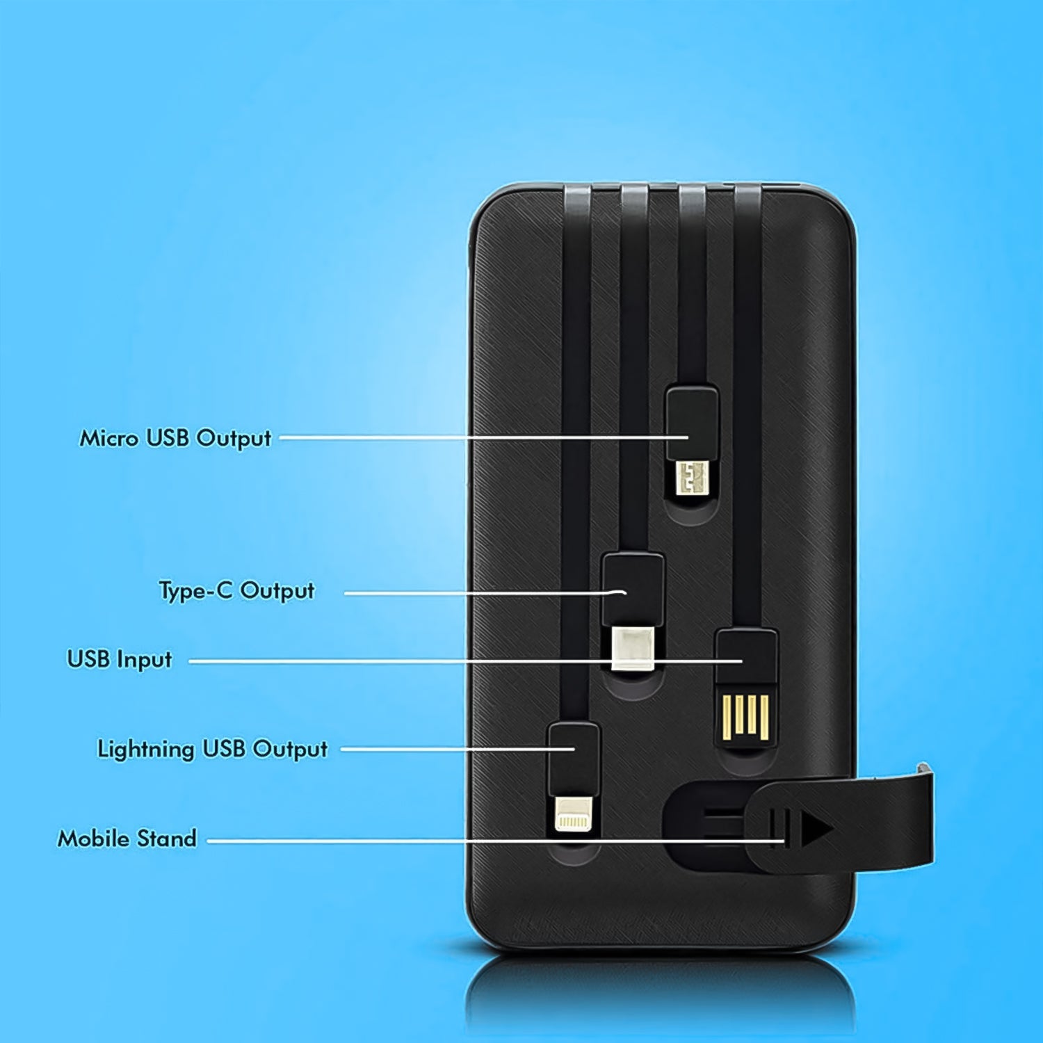 10000mAh, 12W Fast Charging Power Bank with built 4 in 1 USB with Mobile Holder  - 13241_4in1_usb_power_bank_10000mah