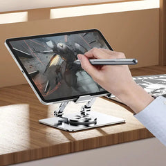 Versatile rotating tablet stand, ideal for ergonomic use on desks.