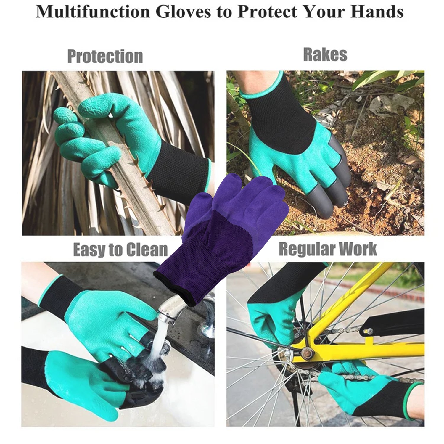 Garden Farming Gloves With Hand Fingertips & Plastic Claws (1 Pair) - 9582_gardening_gloves_purple_1pair