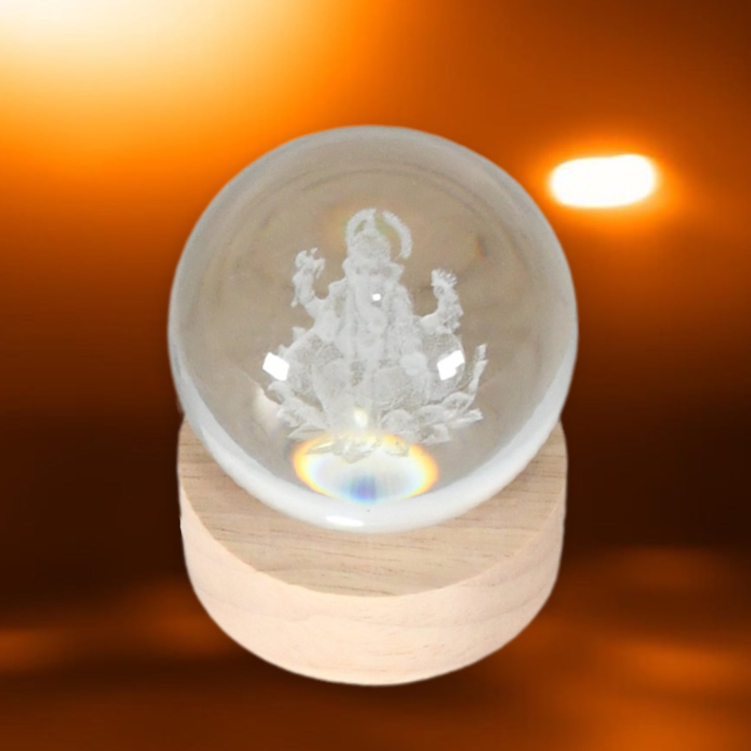 Ganpati 3D Crystal Ball lamps With Wood Base - 13255_3d_crystal_ball_lamp_1pc_no9