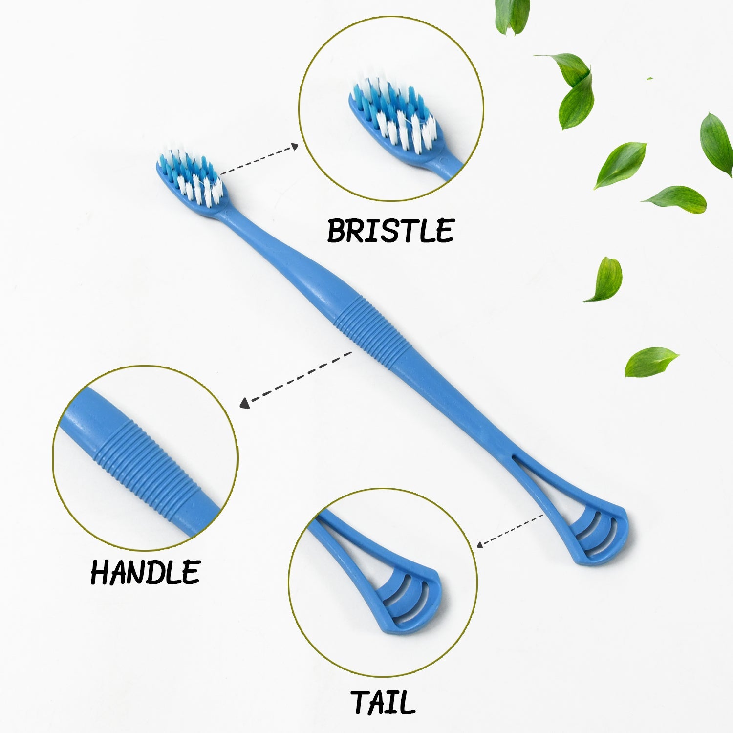 2-in-1 Tooth Brush with Tongue Scraper, Soft Bristle & Long Handle (8Pcs) Soft T - 12814_2in1_soft_toothbrush