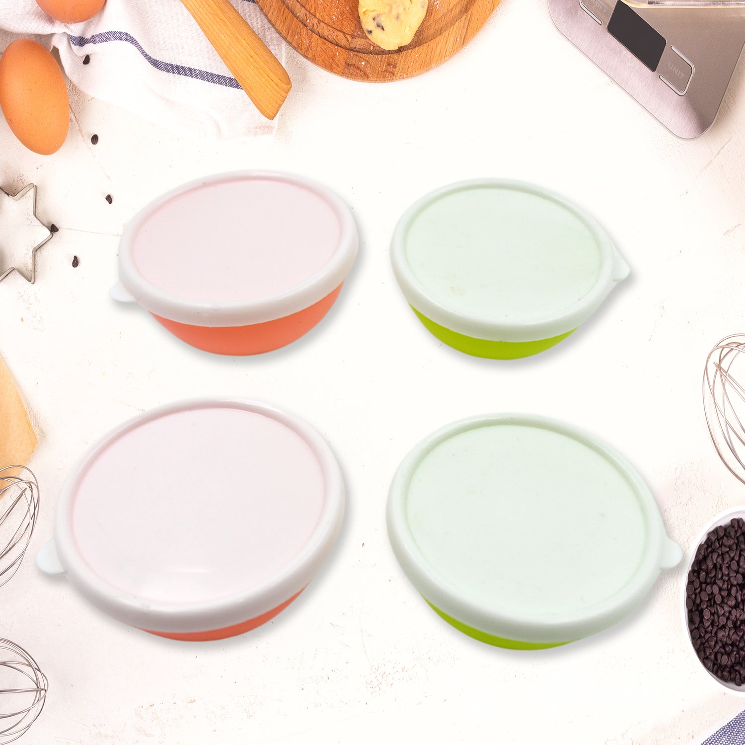 Multipurpose Small Round Plastic Bowl / Katori With Lid, Microwave Safe Reusable - 5558_plastic_bowl_with_lid_4pc_d62